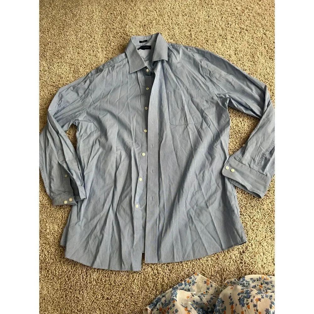 Tommy Hilfiger Slim Blue Stripe Slim Fit Button Down Shirt 16 1/2 32-33